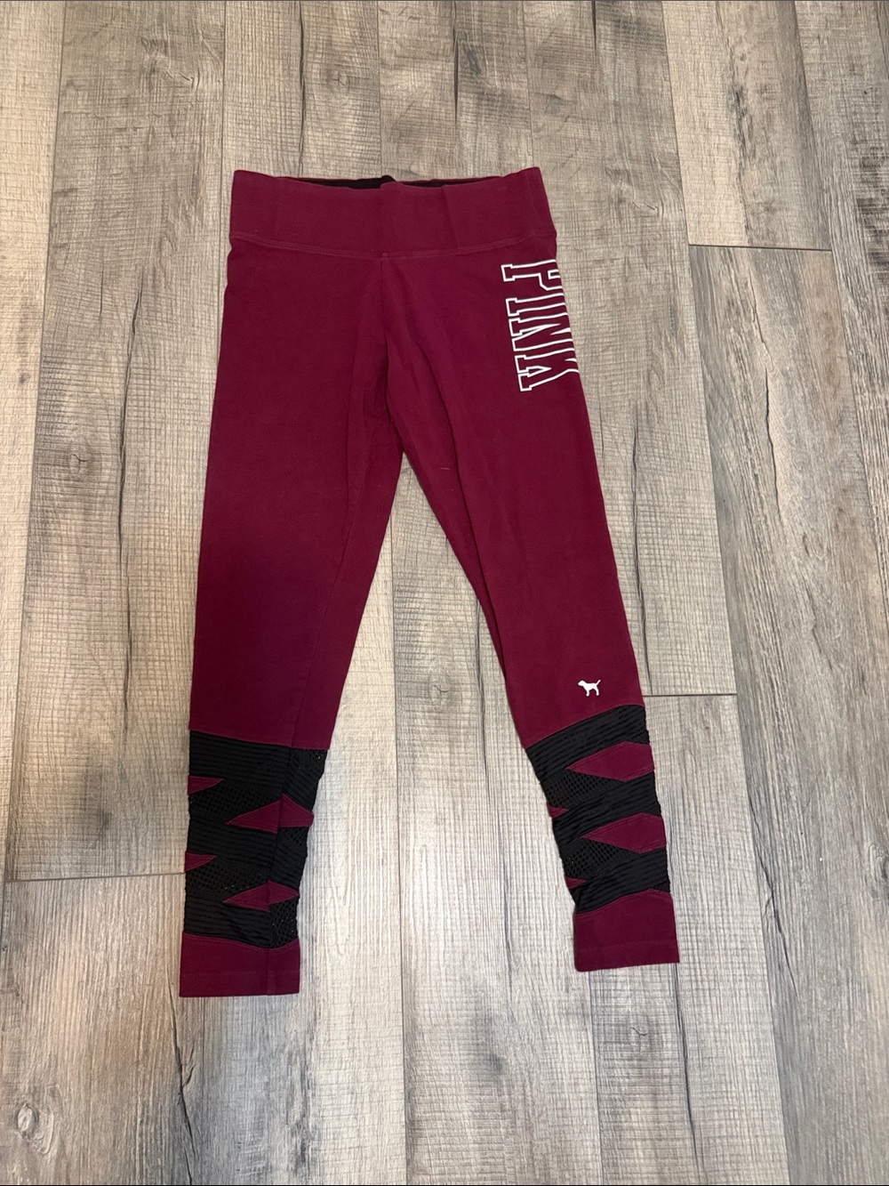 PINK Victoria's Secret Maroon Leggings with Black Knee Panels